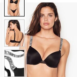 Victoria Secret Very Sexy Black PushUp Bra with Embellished Straps 38 DD